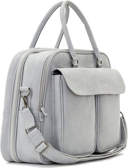 Actual product image Bizzi Growin POD Baby Travel Crib Changing Bag - Vegan Leather - Whisper Grey