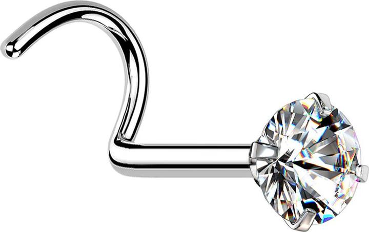 Star Piercing Nasenstecker gebogen silber runder Kristall silber gefasst (Chirurgenstahl 316L)