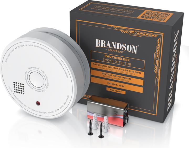 Actual product image Brandson Smoke detector, replaceable 9V block battery, Smoke Detector, LED, TÜV tested & EN14604 certified