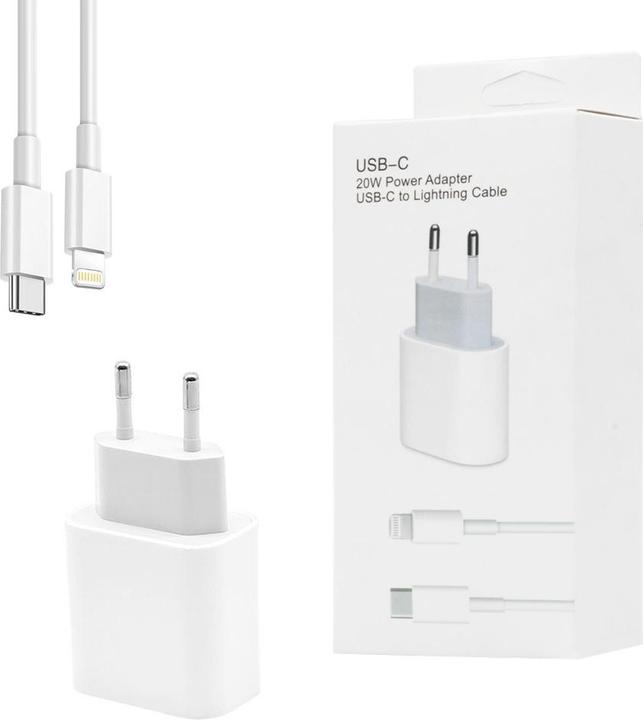 Ecobox 20w Wandladegerät Weiss Typ-C Pd + Iphone USB-C Auf Lightning Kabel App Box 2a 1m