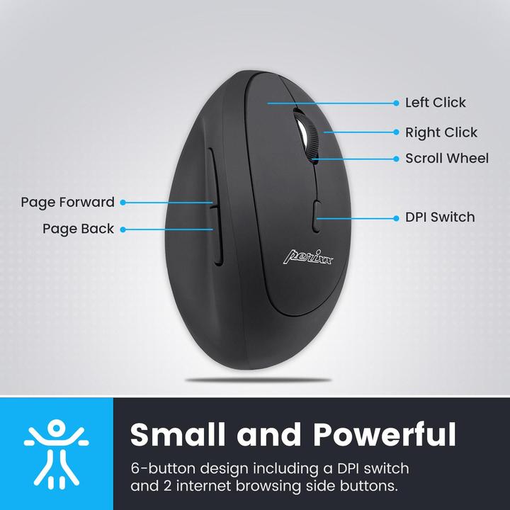 Produktbild Perixx PERIMICE-619 - Kabellose Ergonomische Vertikale Maus mit Silent-Click und Kleinem Design - Multi-Dev (Kabellos)