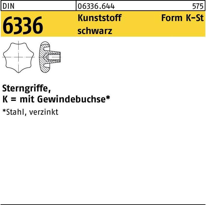 Produktbild Sterngriff DIN 6336 Form K-St K 50 M 8 Kunststoff schwarz Stahlbuchse