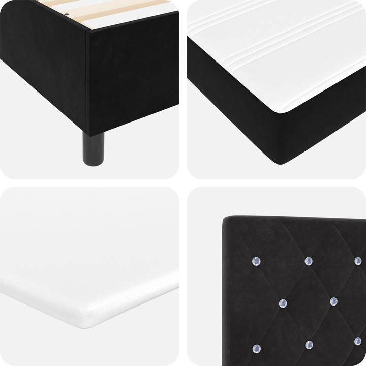 Actual product image VidaXL LED box spring bed with mattress black 100x200 cm velvet (100 x 200 cm, Spring core)