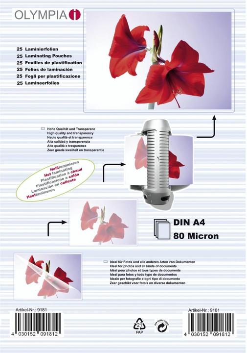 Olympia Laminierfolien DIN (A4, 25 Stück, 80 µm)