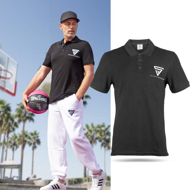 Immagine prodotto Stahlwerk Polo taglia XXL nera a maniche corte con logo stampato 100% cotone (XXL)
