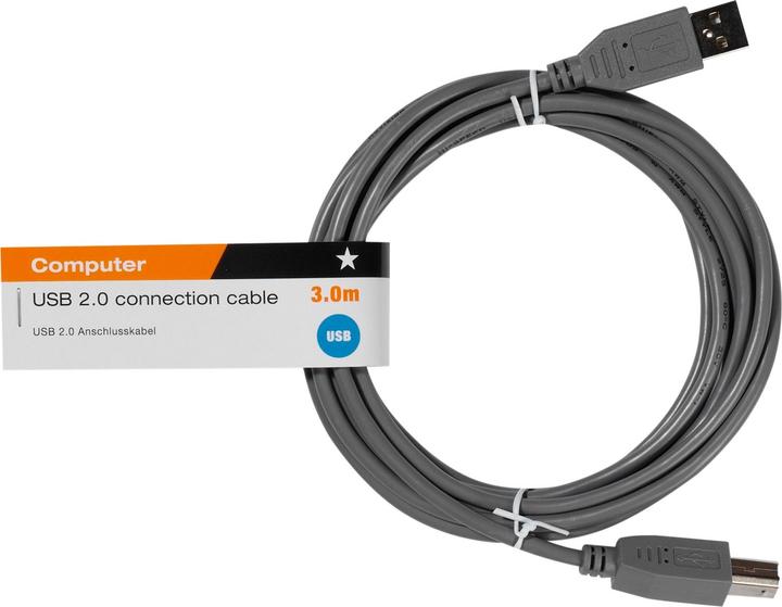 Produktbild Vivanco USB 2.0 komp. Kabel, St. A - St. B, 3m, grau (3 m, USB 2.0)