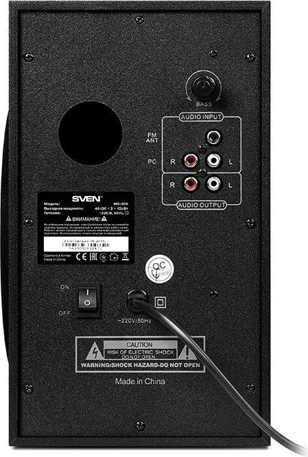 Actual product image Sven MS-305, 2.1 speakers, FM, Bluetooth, USB/SD, LED Ekranas, RC unit, power output 40W (20 + 2  1