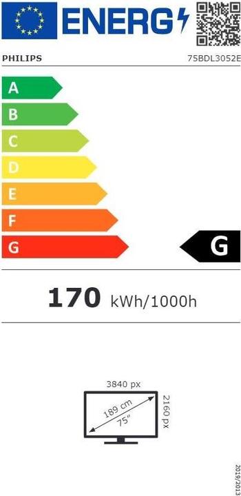 Etichetta energetica Philips E-Line 75BDL3052E (3840 x 2160 pixel, 75")