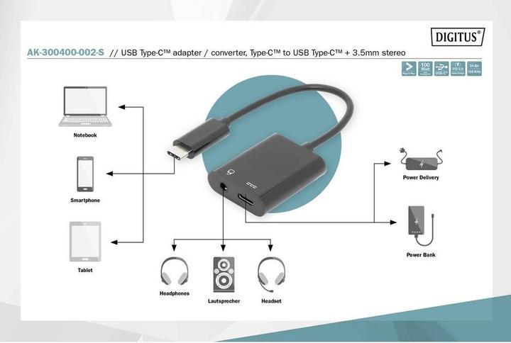 Image du produit Digitus USB Typ C — 3.5mm Klinke| USB Typ C (USB-C, 1 Ports)