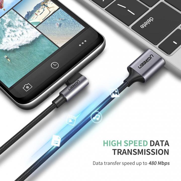 Productafbeelding Ugreen USB-C Haaks naar USB-A 2.0 A 3A Datakabel (2 m, USB 2.0, 18 W)