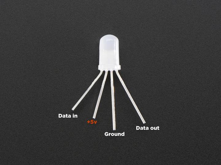 Actual product image Adafruit NeoPixel Diffused 5mm Through-Hole LED 5 Pack