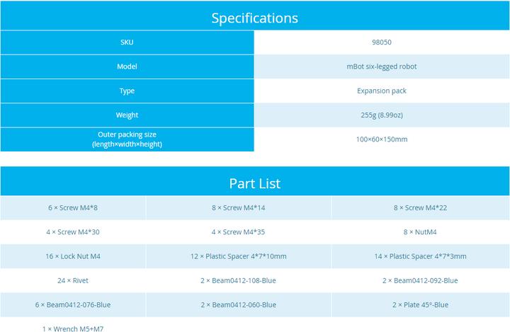 Image du produit Makeblock mBot Add-on Pack 6 leg bot (mBot, Kit de construction, Moteur)