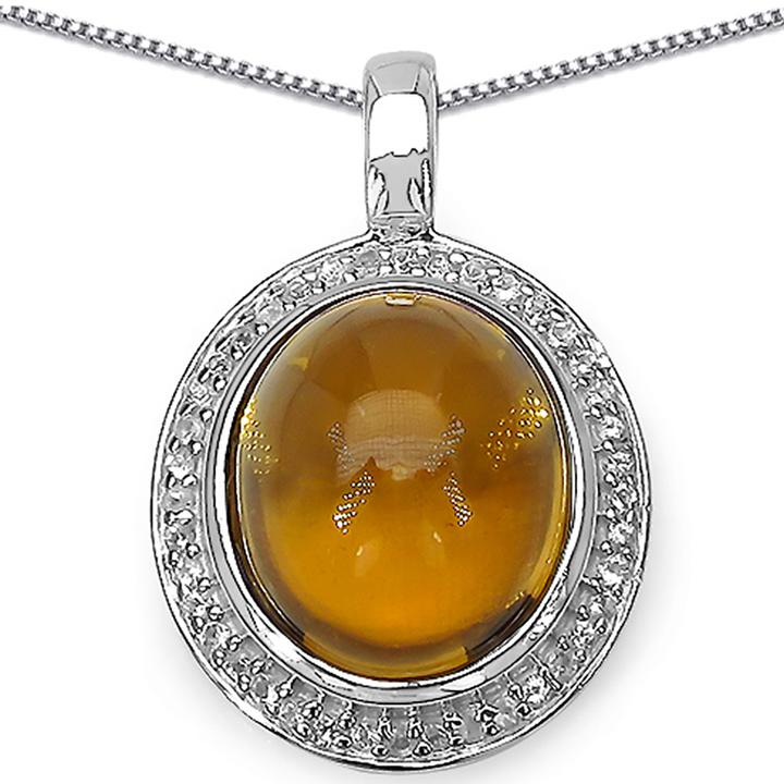 Xen Anhänger mit Kette Citrin Cabochon 45 cm 925 Silber (925 Sterling Silber, 45 cm)