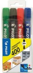 Produktbild Pilot Permanent-Marker 400, Keilspitze, 4er Etui (Farbig assortiert (schwarz, blau, rot, grün), 4 mm, 4 x)