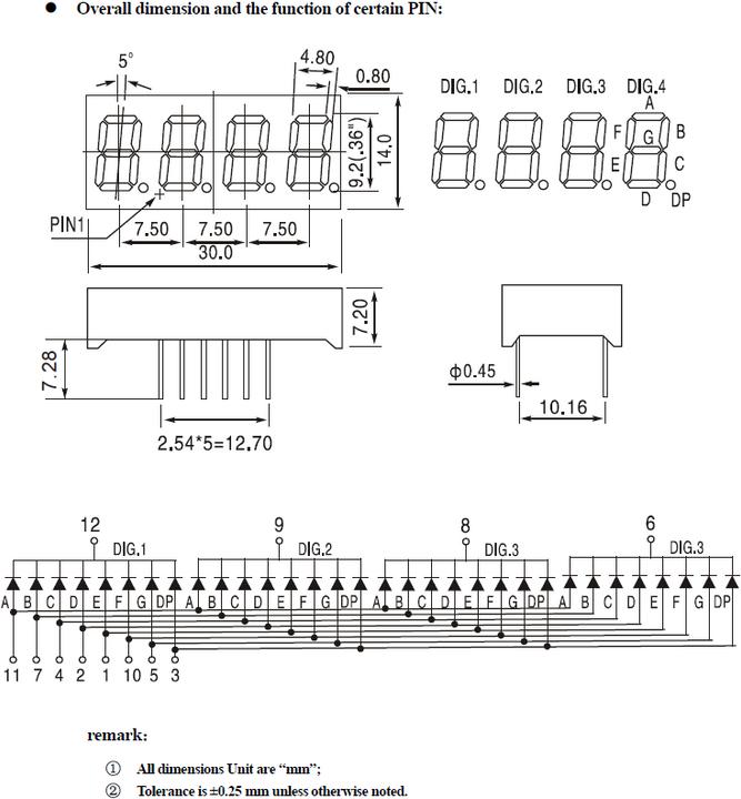 Produktbild OEM 4-Zeichen 7-Segment Display 12Pin 14mm (Display)