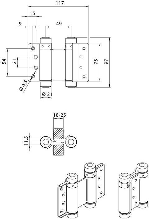 Actual product image Deni Swing door hinge steel galvanised size 29 length 75 mm 15 kg door thickness 18-25 mm