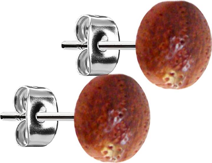 Produktbild Star Piercing Ohrstecker silber Teller aus Mandarin Holz (Organisch, Chirurgenstahl 316L, ohne Messing)