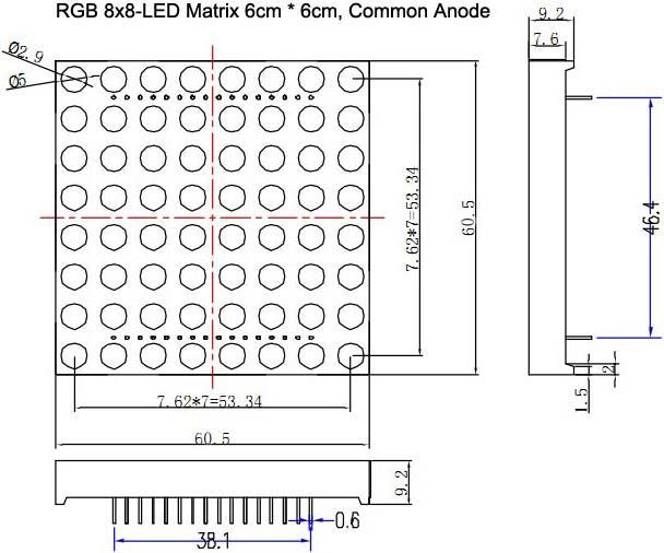 Image du produit OEM Matrice RGB 8x8-LED 6cm 6cm Anode commune