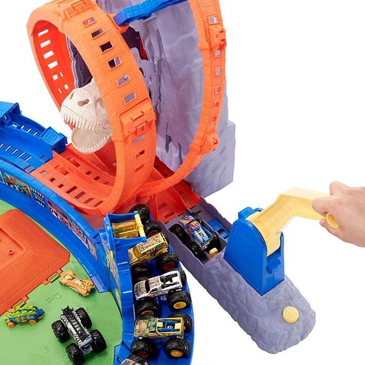 Actual product image Hot Wheels Monster Trucks T-Rex Volcano Arena