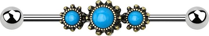 Star Piercing Barbell silber Tribal vergoldet mit rundem Türkis Stein (Chirurgenstahl 316L, Messing)