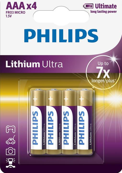 Produktbild Philips Lithium Ultra Battery FR03LB4A/10, Rechargeable battery, AAA, Lithium, 1.5 V, 4 pc(s), 15 ye (4 Stk., AAA)