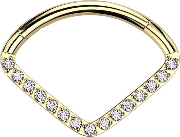 Actual product image Star Piercing Micro segment ring hinged gold-plated fan crystal silver (without brass, Titanium G23)