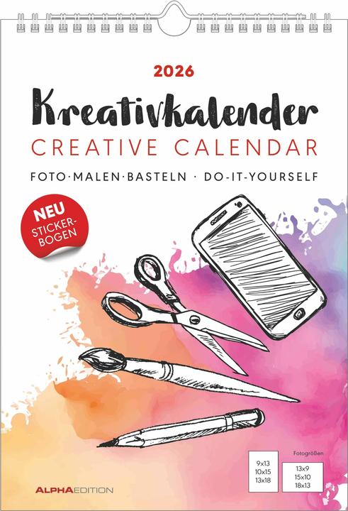 Image du produit Alpha Edition Kreativ-Kalender A4 weiss 2026 - 21 x 29,7 - Foto, Malen, Basteln - datiert - Kreativkalender - (A4, Allemand, Français, Anglais, Italien)