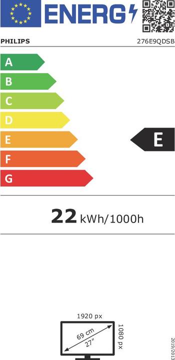 Energie-Label Philips E-line 276E9QDSB (1920 x 1080 Pixel, 27")