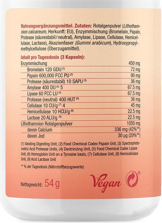 Nutritional values and ingredients Effective Nature Enzym Komplex mit Calcium (90 Piece, Capsules)