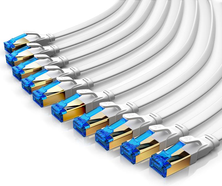 Produktbild Primewire 10x CAT 8.1 Netzwerkkabel Flach, LAN Patchkabel Datenkabel, Flachbandkabel Verlegekabel, Cat 6 Cat 7 (PiMF, CAT8.1, 1 m)