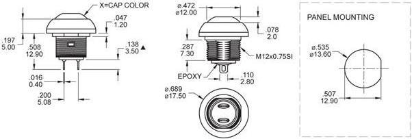 Produktbild Velleman MINI-DRUCKTASTER - RUND - METALL - WEIssE SCHUTZKAPPE - 1P SPST AUS-(EIN)