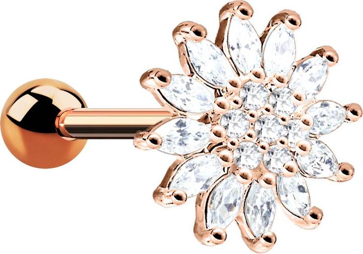 Star Piercing Micro Barbell rosegold Kristallblume (Chirurgenstahl 316L, Messing)