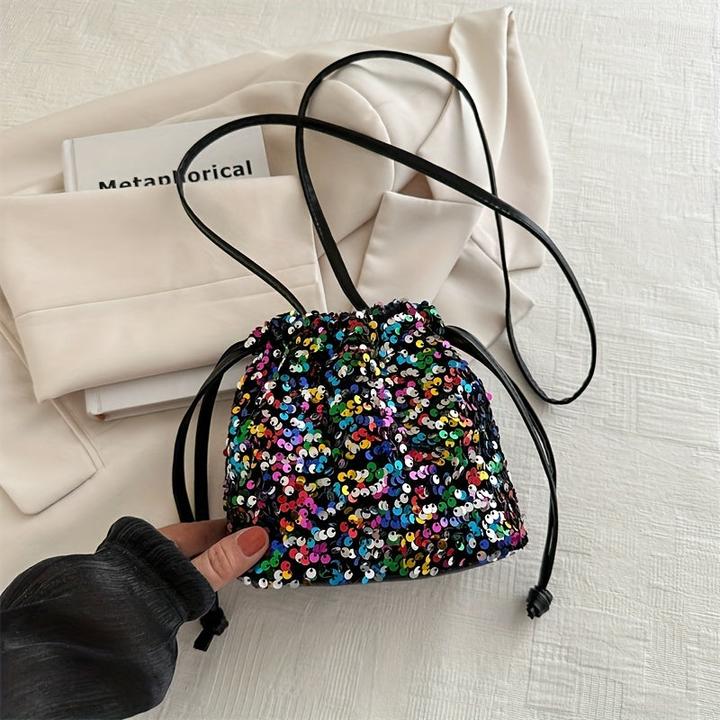 Only-Bags.Store Bunte Sparkle Glitter Pailletten leichte Eimer Tasche, stilvolle Strasse Pendler Stil weiche