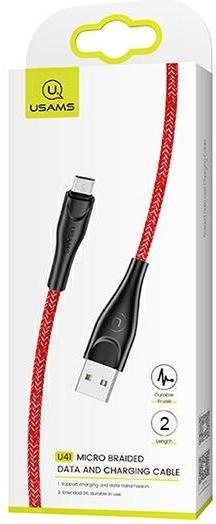 Produktbild Usams Kabel pleciony U41 microUSB 2m 2A czerwony/red SJ396USB02 (US-SJ396) Fast Charge (2 m, USB 3.0)