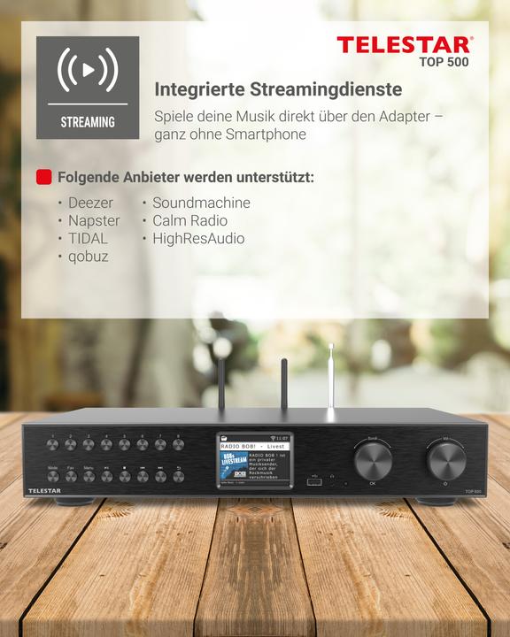 Actual product image Telestar TOP 500 sw HiFi-Tuner 43cm,Internet/DAB+/UKW,Streaming,BT,HM (Network Audio Player)