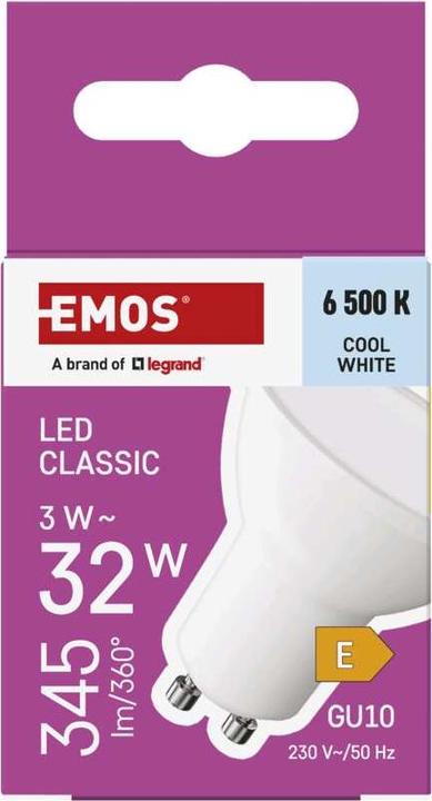 Produktbild Emos LED Lampe Classic MR16 Weiss/ GU10 / 3 W (32 W) / 345 lm / Kalt-Weiss (GU10, 3 W, 345 lm, 1 x, E)