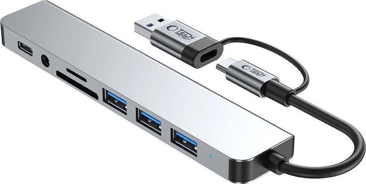 Immagine prodotto Tech-Protect HB06 HUB Adapter 8in1 TYPE-C + USB2.0 + USB3.0 + SD/TF + AV3.5 - gray (USB-C, 8 Porti)