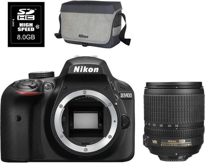 Produktbild Nikon D3400 Kit inkl. Tasche & 8GB SD-Karte (24.20 Mpx, APS-C / DX)