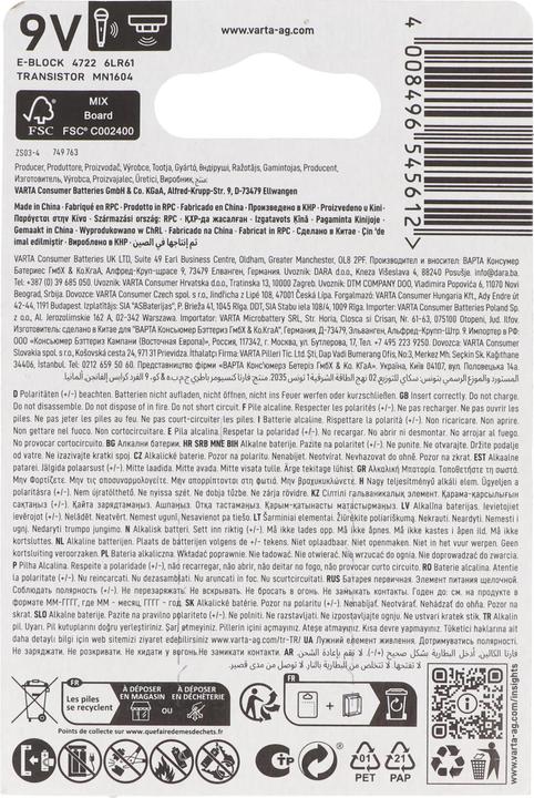 Produktbild Varta 4722 Longlife Max Power 9V-Block, 9V Batterie ideal für Rauchmelder, Rauchwarnmelder (1 Stk., 9V Block, 580 mAh)