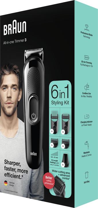 Produktbild Braun Multi-Grooming-Kit 3 MGK3335, 6-in-1 Barttrimmer für Herren, 5 Aufsätze