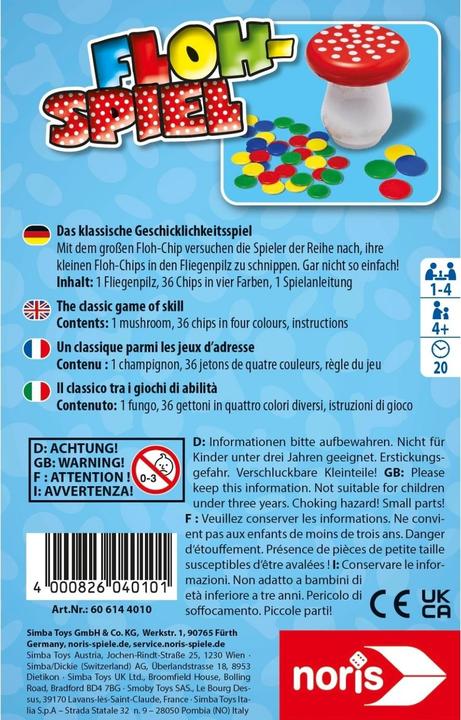 Actual product image Noris Flea game (German, French, Italian, English)