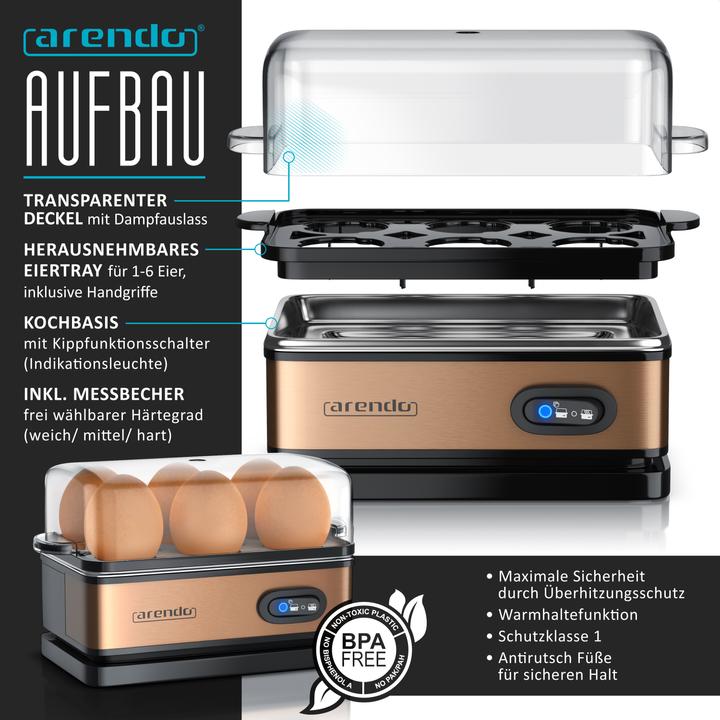 Produktbild Arendo Frühstücks Set, Wasserkocher 1,5l Temperaturwahl, 2-Scheiben Toaster & Eierkocher für 6 Eier, Kupfer