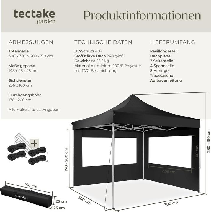Produktbild tectake Garten Pavillon (300 cm, 300 cm)