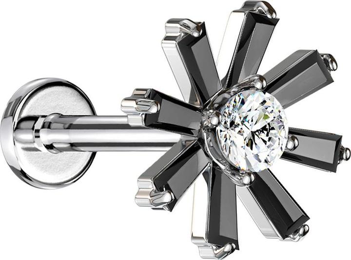 Immagine prodotto Star Piercing Micro Labret filo interno argento cristallo fiore nero (Ottone)