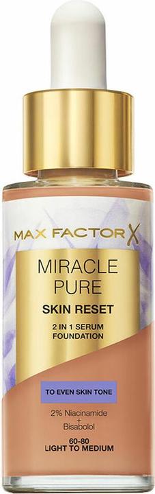 Max Factor Miracle Pure Skin Reset 2in1 Serum Foundation - Makeup 30 ml 60-80 Light To Medium (60-80 Light To Medium)