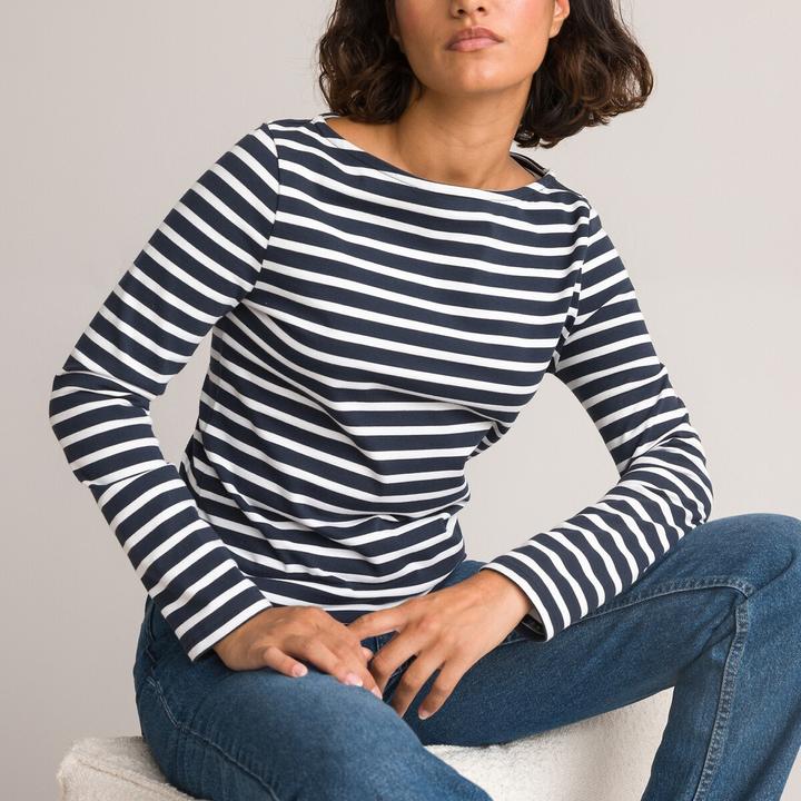 Immagine prodotto La Redoute Collections Camicia a maniche lunghe con scollo a barca e motivo a righe (XS)