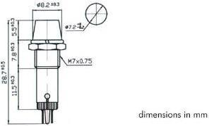 Produktbild KONTROLL-LAMPE - NEON - RUND - BLAUE -220 V - 8 mm