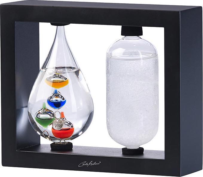 Produktbild Carlo Milano 2in1-Galileo-Thermometer und Sturmglas mit elegantem Holzrahmen, schwarz