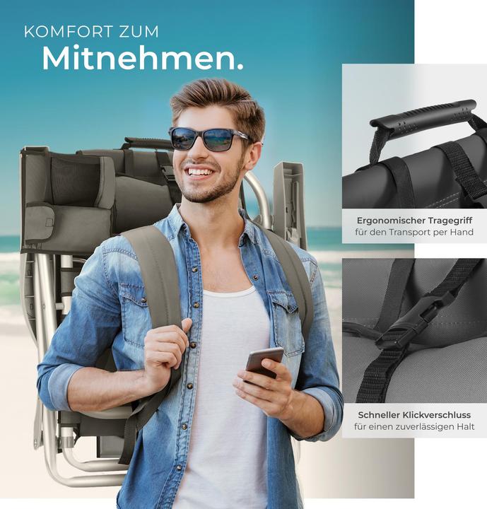 Produktbild tectake Strandstuhl Coral, klappbar mit Rucksackfunktion