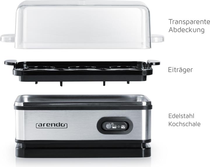 Produktbild Arendo Edelstahl Eierkocher 6-fach, 400 W, Edelstahl, Warmhaltefunktion, Härtegrad einstellbar, silber